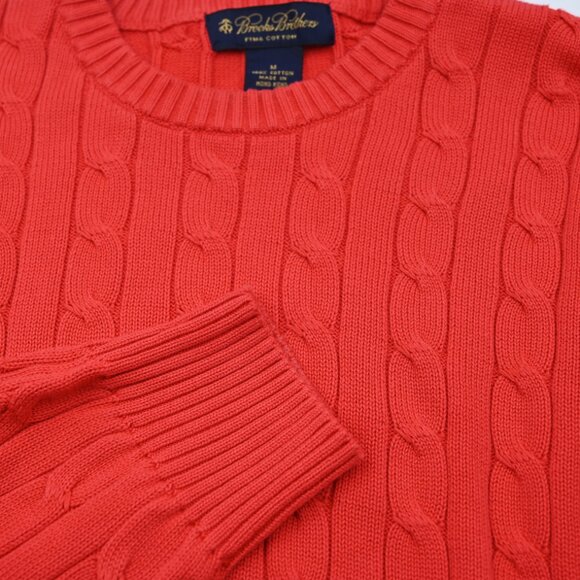 GORGEOUS Brooks Brothers Orange-Red Pima Cotton Cable Crew Neck Sweater M - Picture 2 of 4